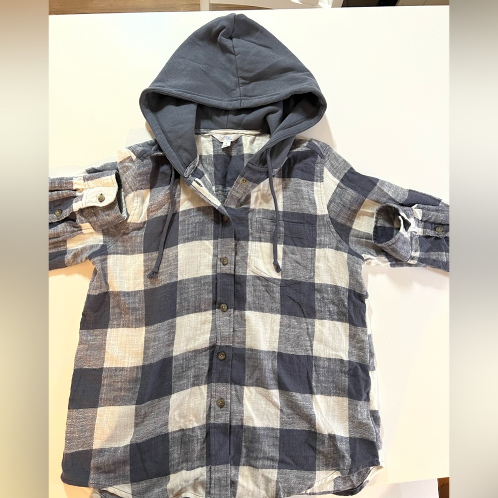 Checkered button up hoodie flannel sweater jacket